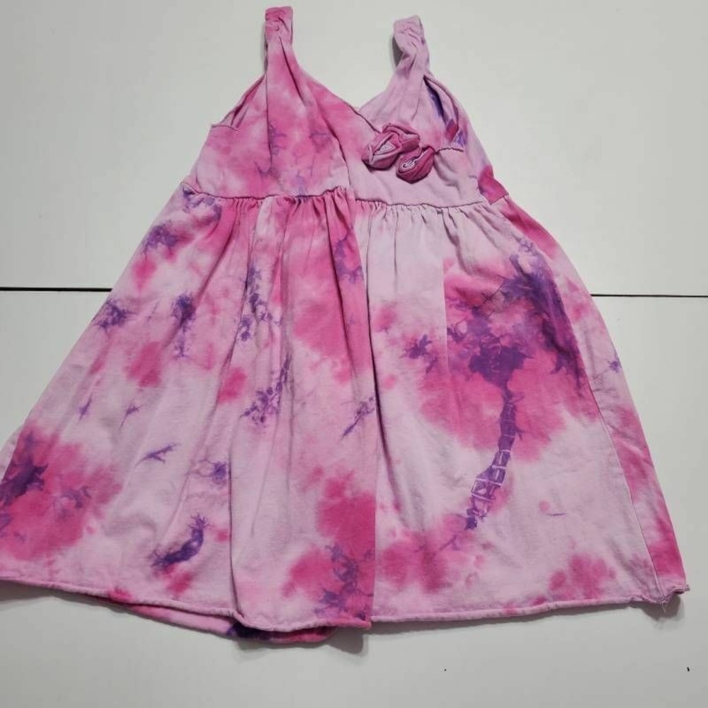 Raya Sun Girls Faux Wrap Dress Pink Tie Dye Sleeveless 100% Cotton Plus 6X